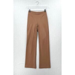 SKIMS Faux Leather Seamed Boot Cut Pants Womens Medium Brown Mid Rise Stretch